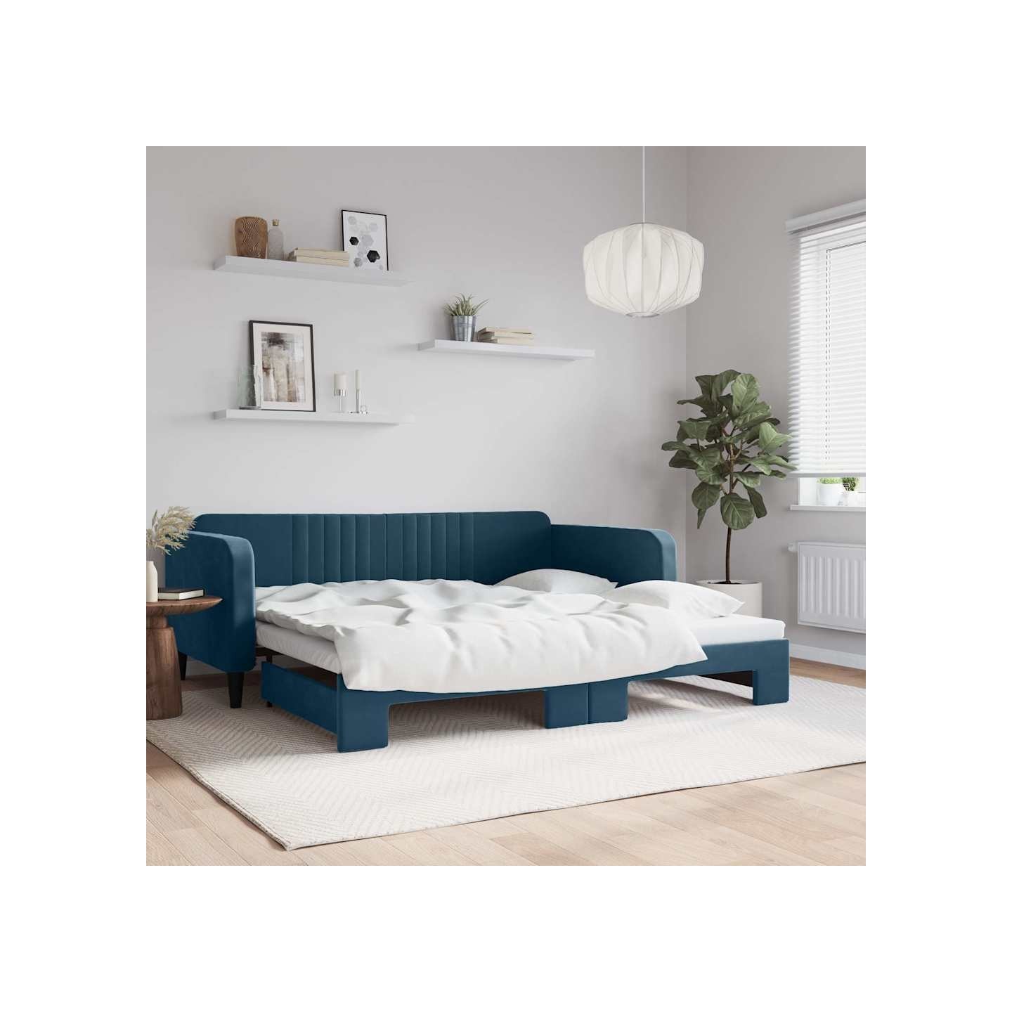 Lit de jour avec gigogne sans matelas bleu 100x200 cm