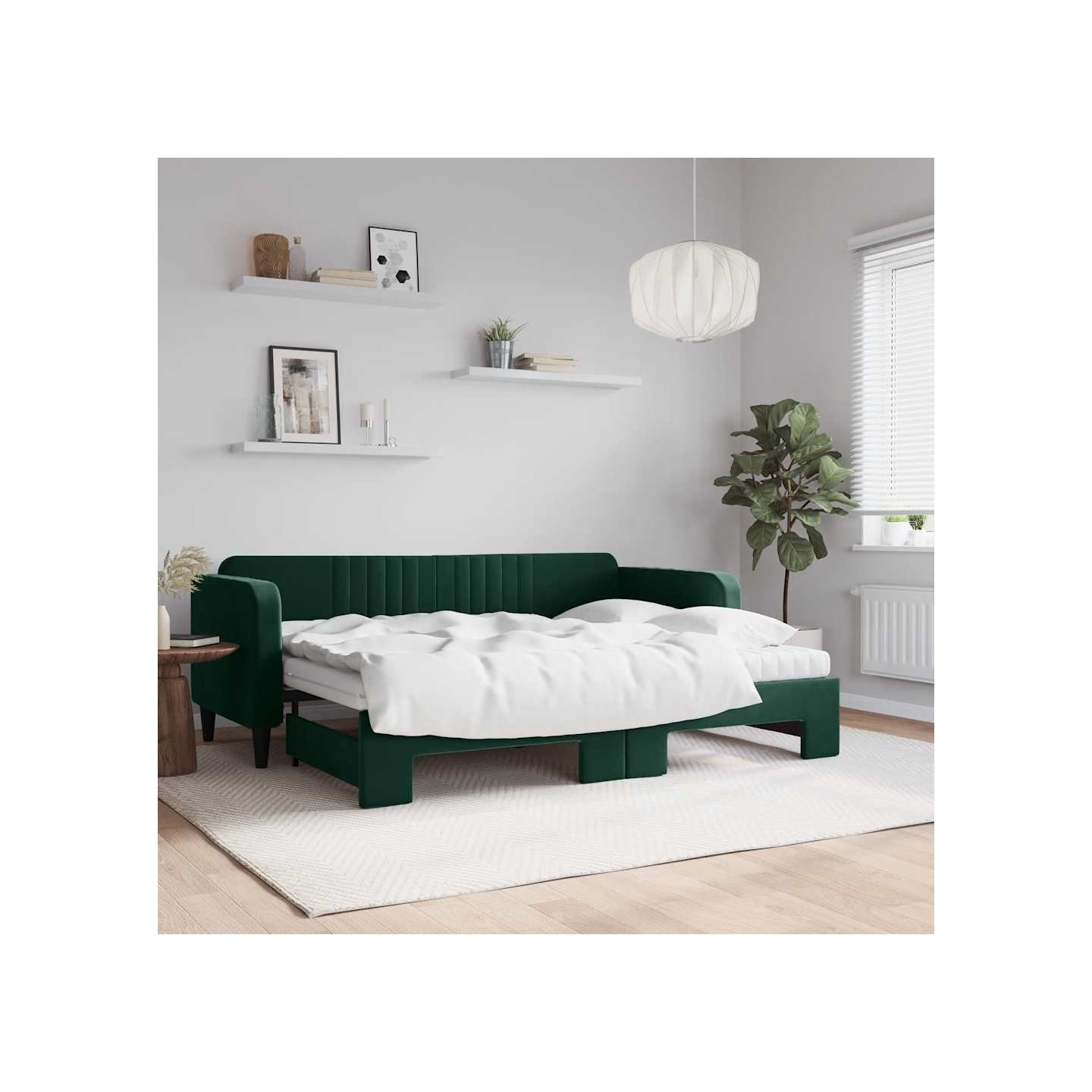 Lit de jour avec gigogne et matelas vert foncé 80x200cm velours