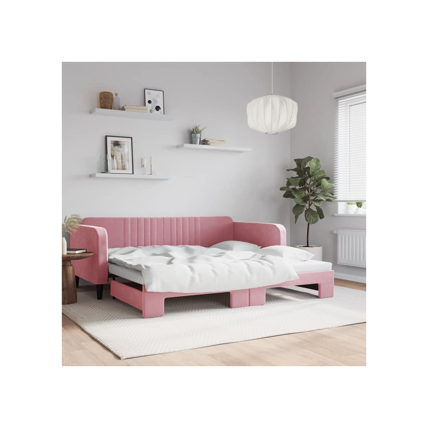 Lit de jour avec lit gigogne rose 100x200 cm velours