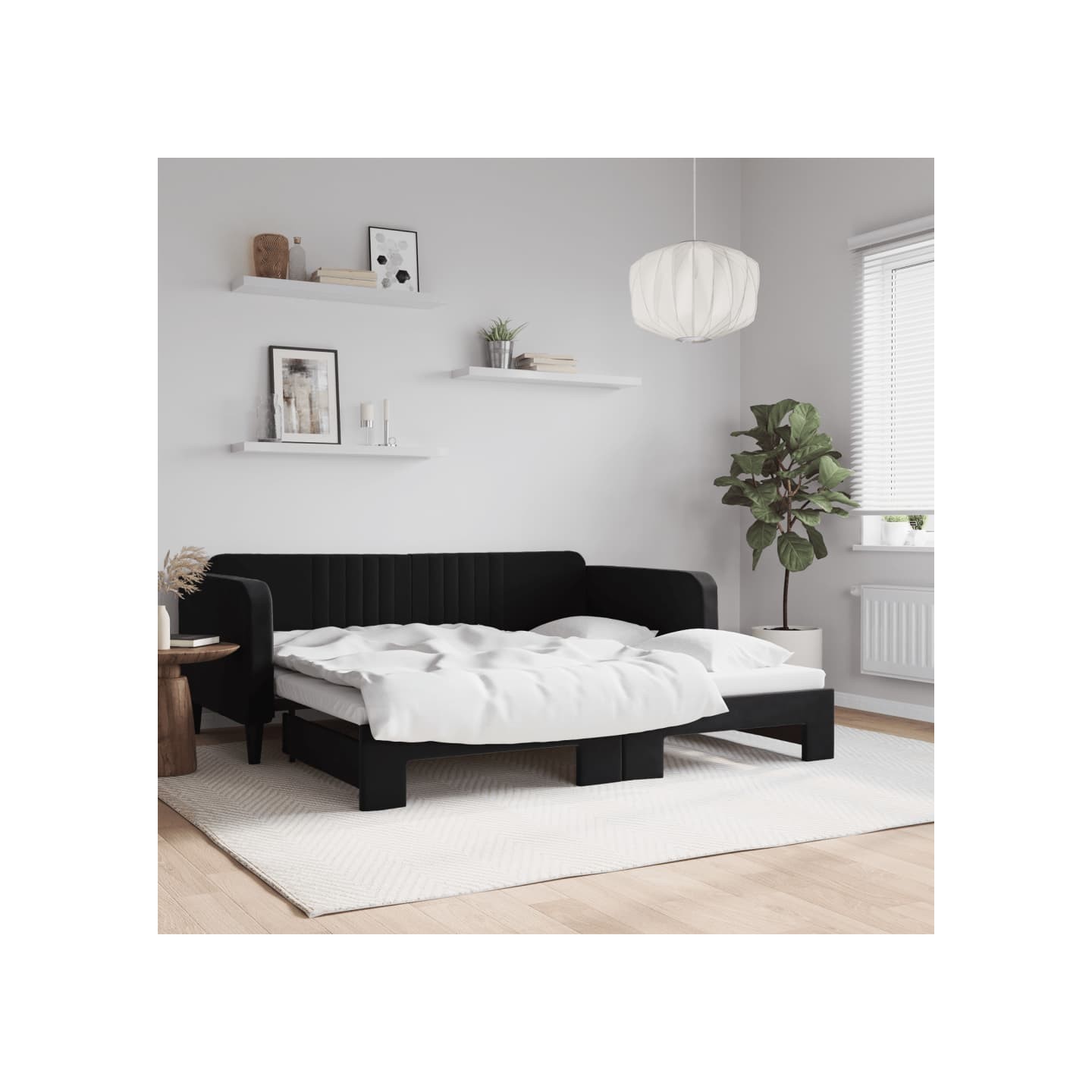 Lit de jour avec lit gigogne noir 90x190 cm velours