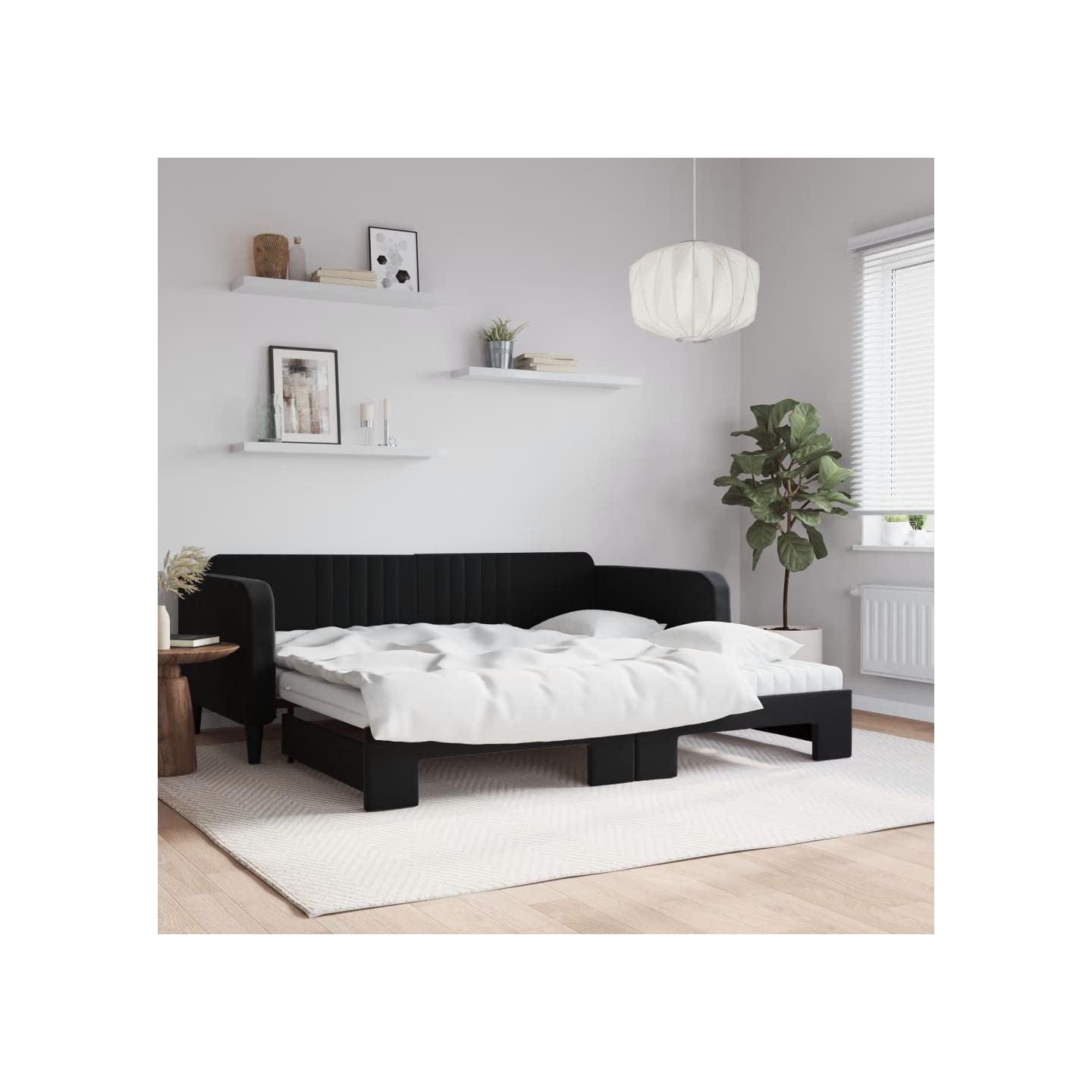 Lit de jour avec lit gigogne et matelas noir 100x200 cm velours