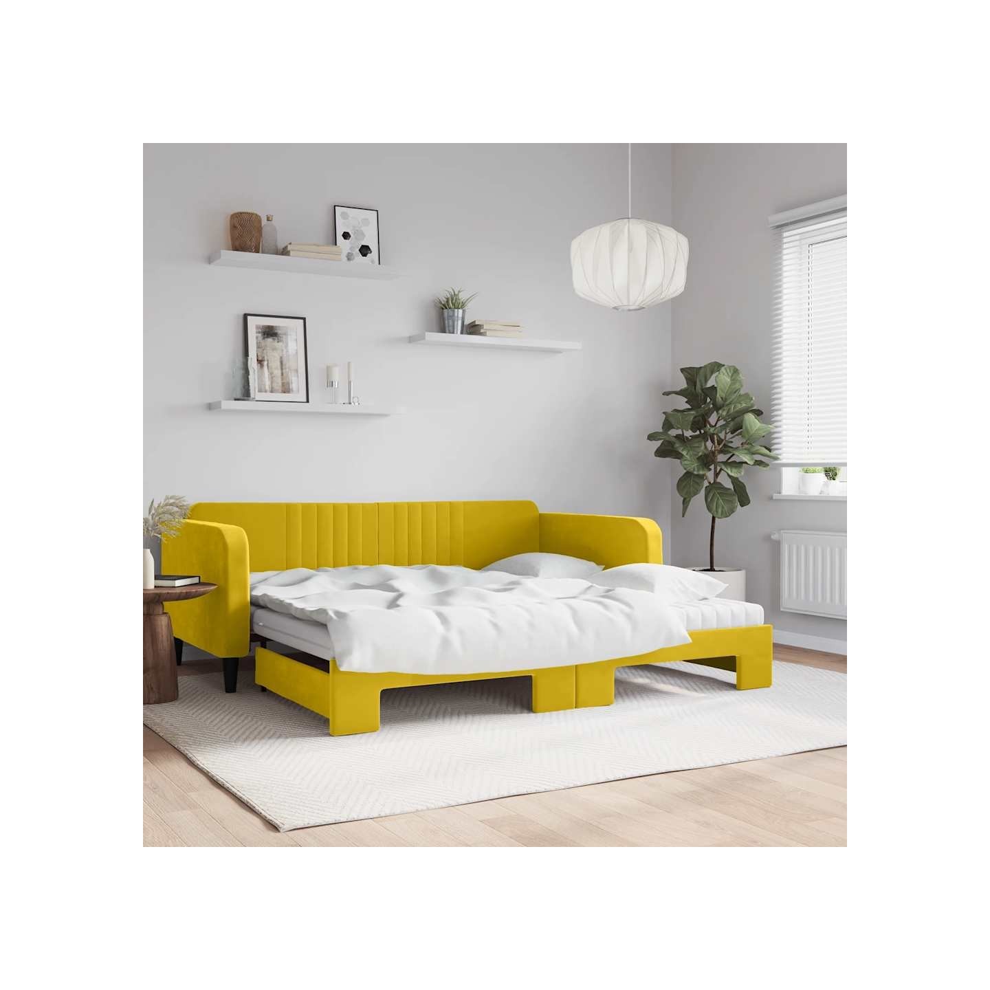 Lit de jour avec gigogne et matelas jaune 100x200 cm velours
