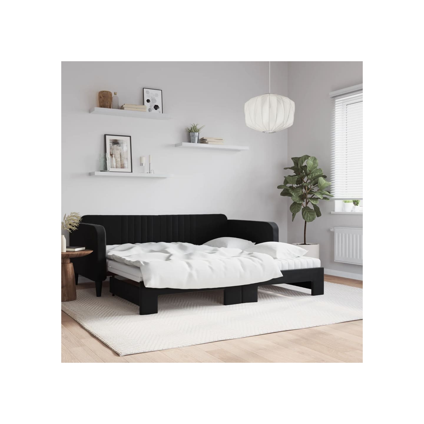Lit de jour avec gigogne et matelas noir 90x190 cm velours