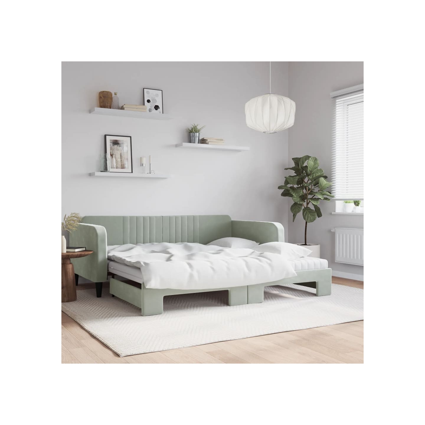 Lit de jour et gigogne et matelas gris clair 100x200 cm velours
