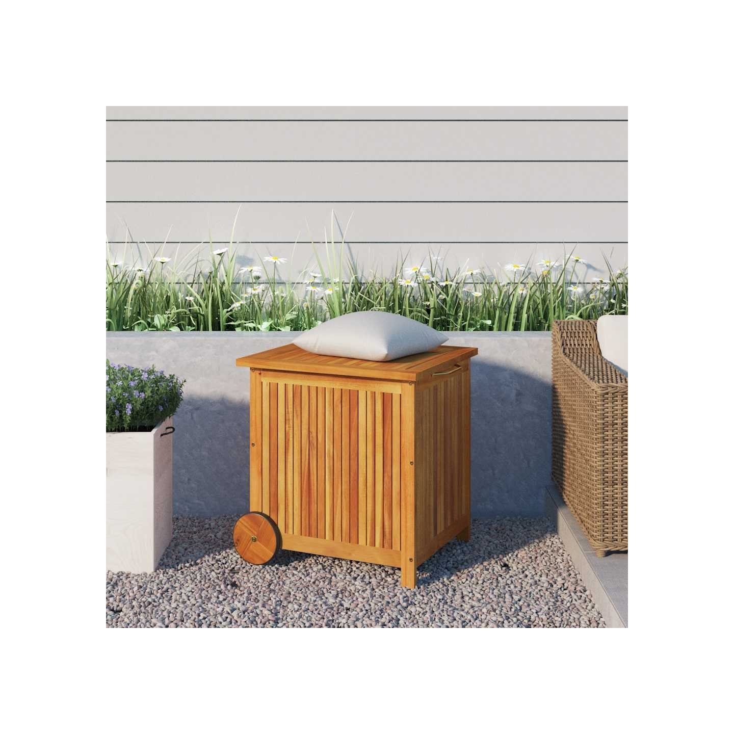 Boîte de rangement de jardin avec roues 60x50x58 cm Bois acacia