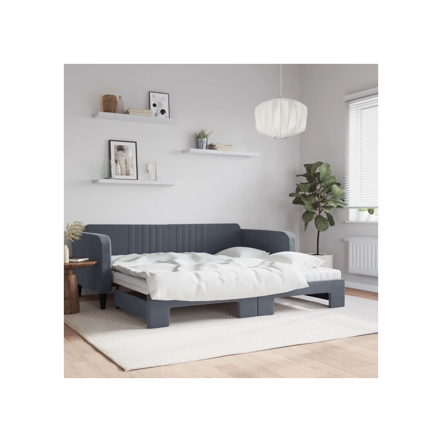 Lit de jour et gigogne et matelas gris foncé 100x200 cm velours