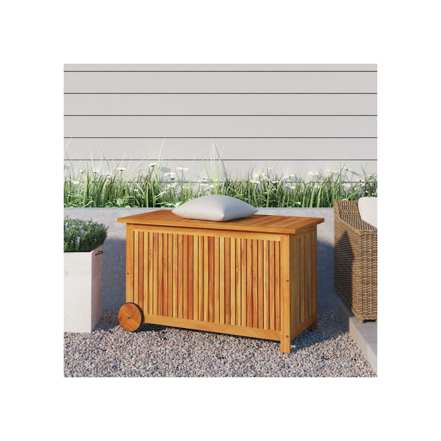 Boîte de rangement de jardin avec roues 90x50x58 cm Bois acacia