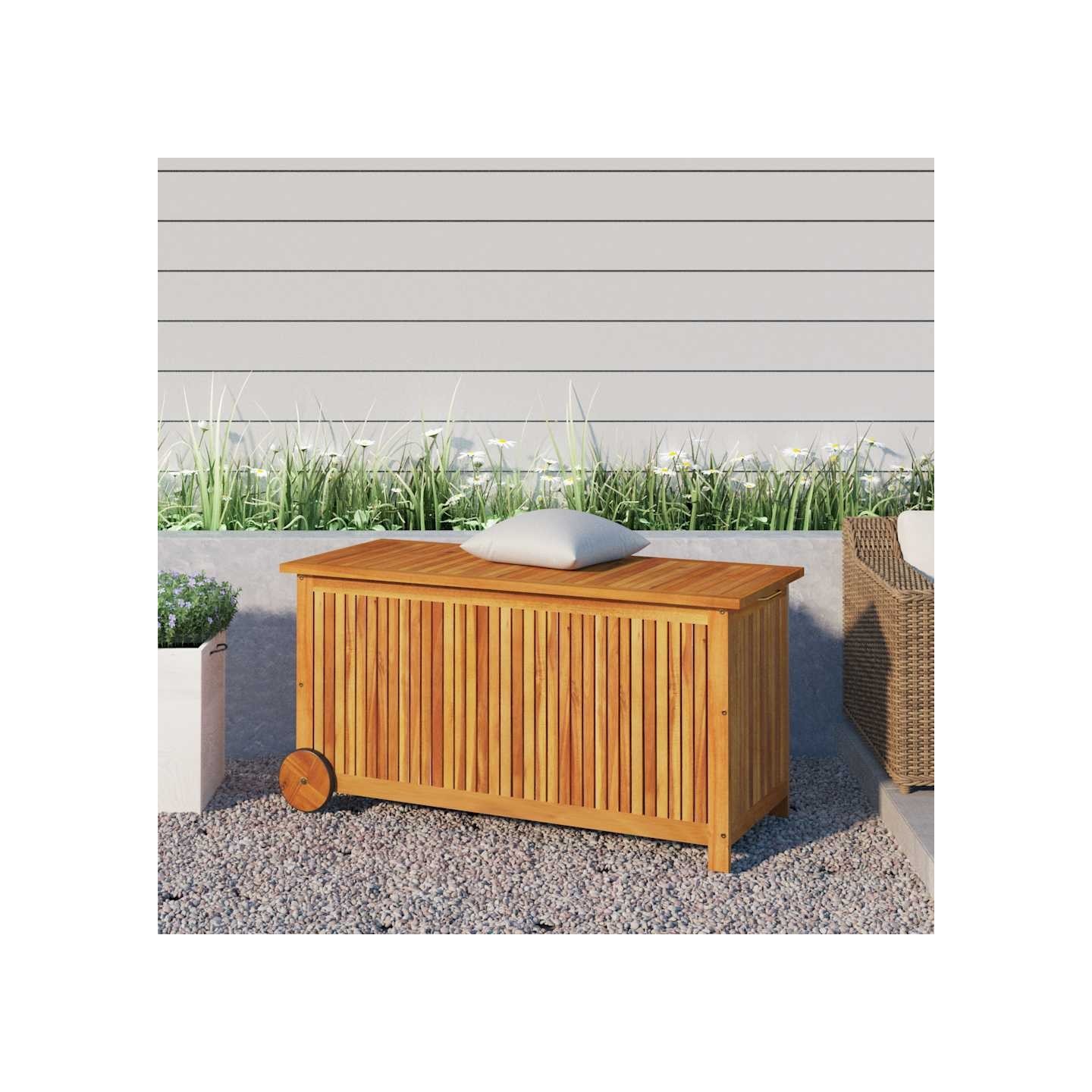 Boîte de rangement de jardin avec roues 113x50x58cm Bois acacia