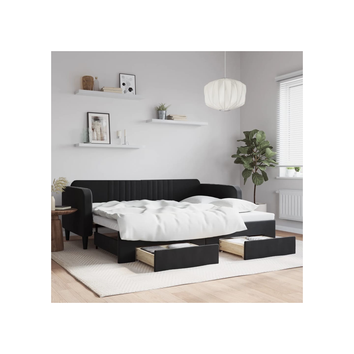 Lit de jour avec gigogne et tiroirs sans matelas noir 90x200 cm