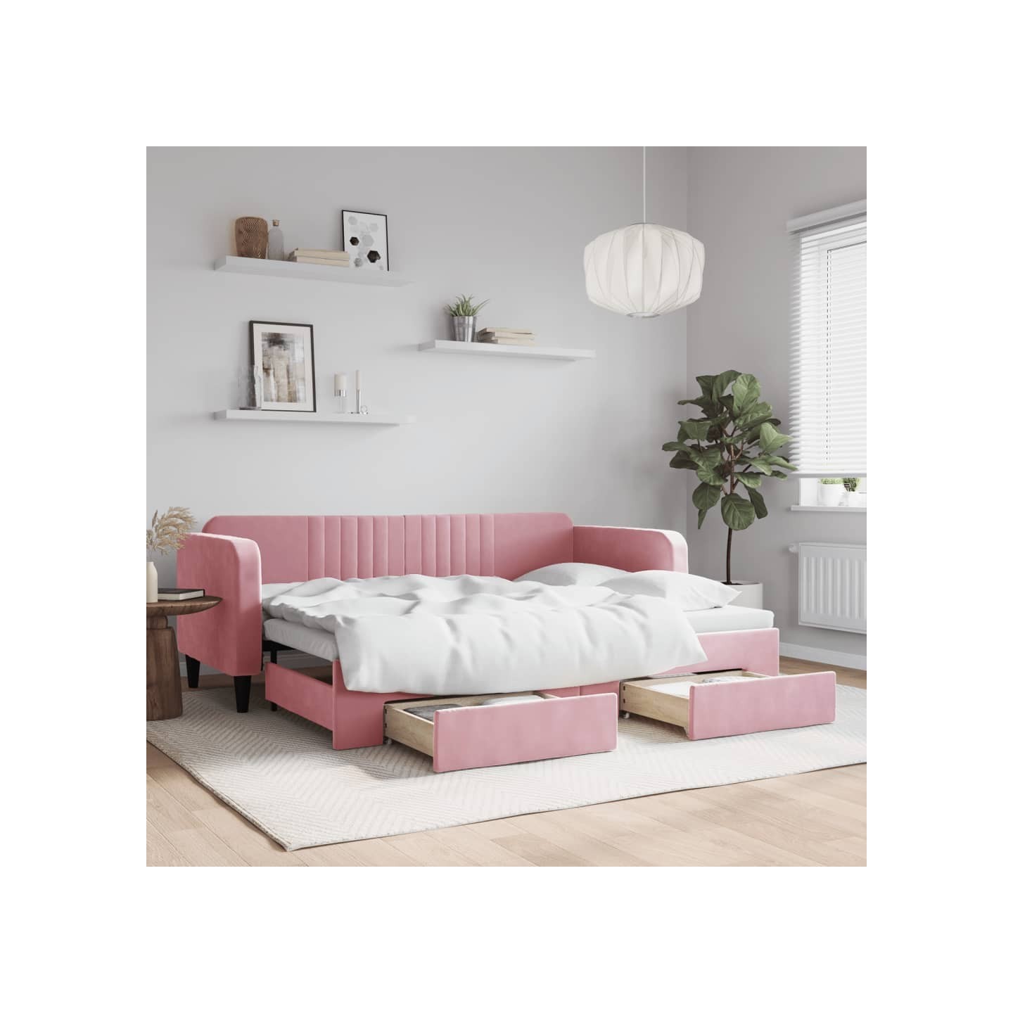 Lit de jour avec gigogne et tiroirs sans matelas rose 80x200 cm