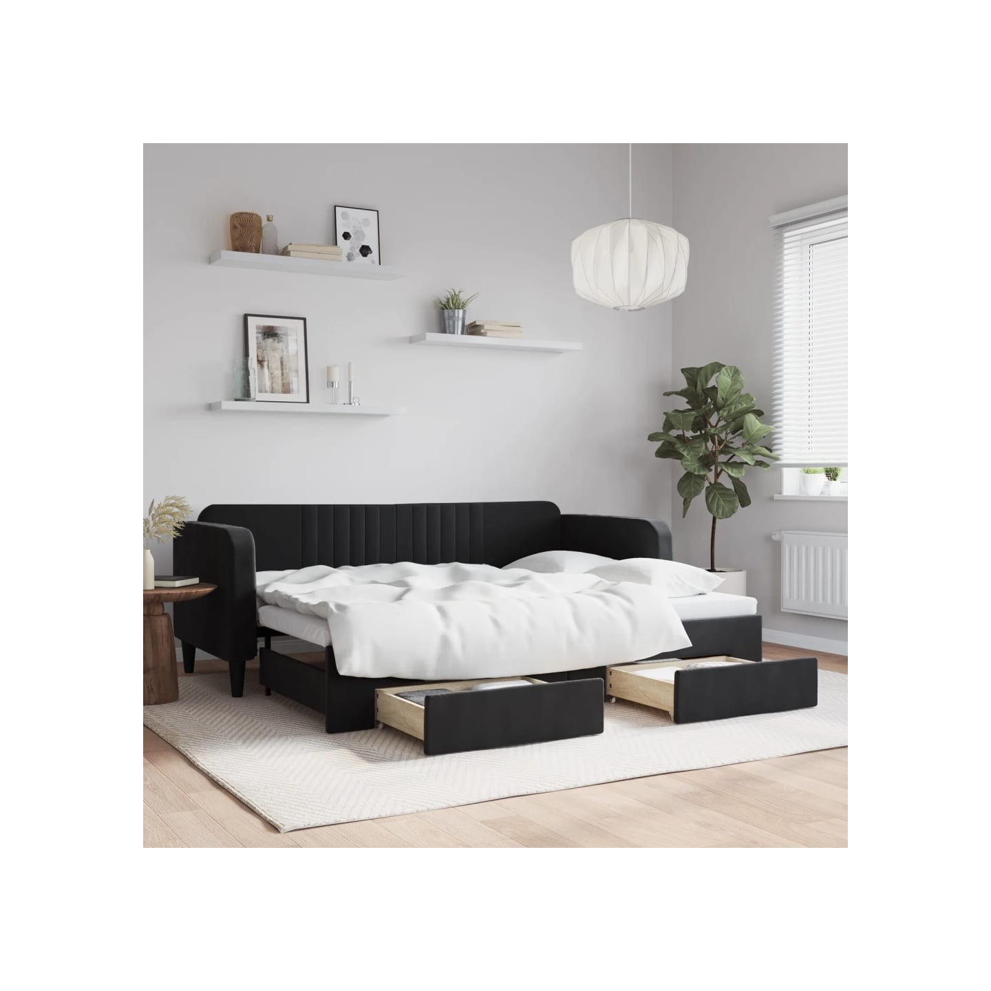 Lit de jour avec gigogne et tiroirs sans matelas noir 80x200 cm