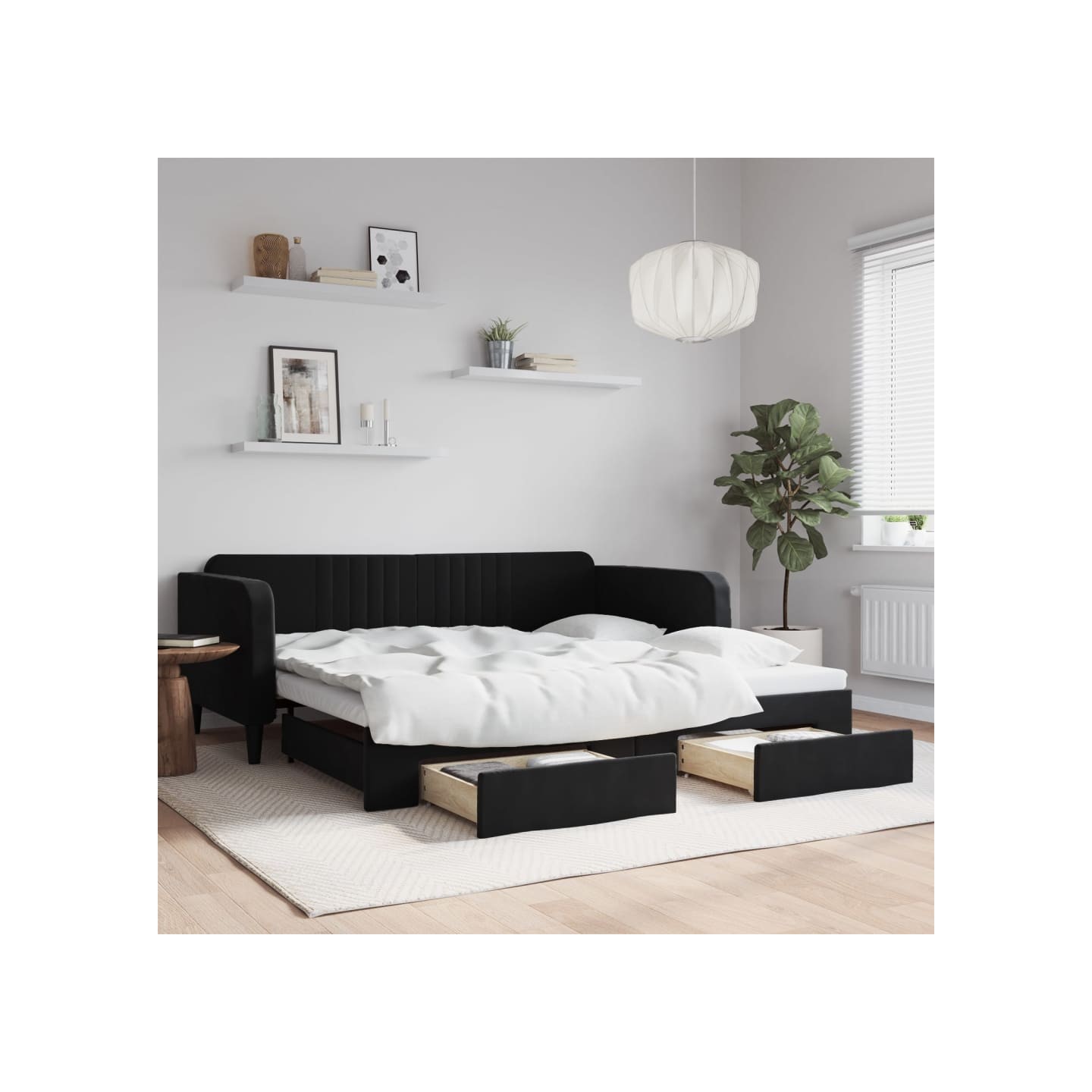 Lit de jour avec gigogne et tiroirs sans matelas noir 100x200cm