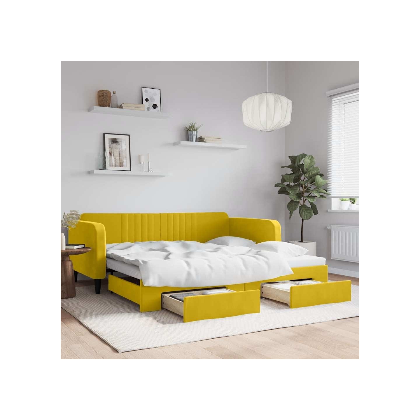 Lit de jour avec gigogne et tiroirs jaune 100x200 cm velours