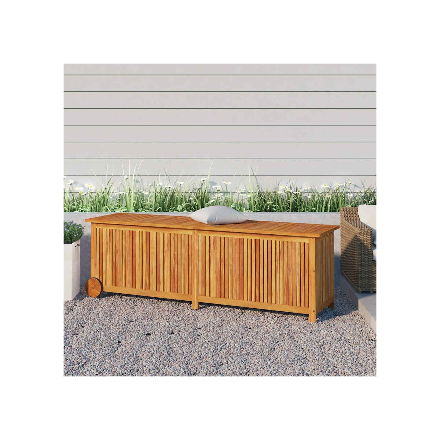 Boîte de rangement de jardin avec roues 150x50x58cm bois acacia