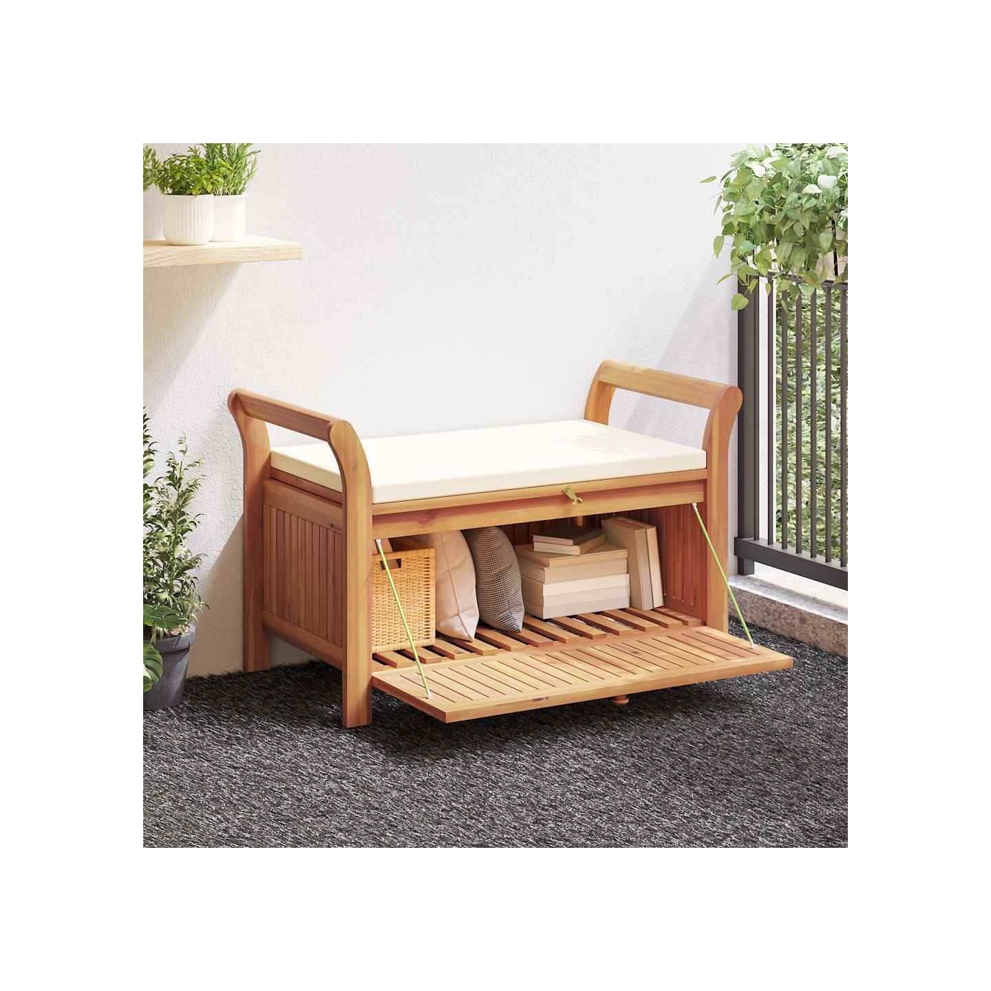 Banc de rangement de jardin avec coussin 91 cm Bois d'acacia