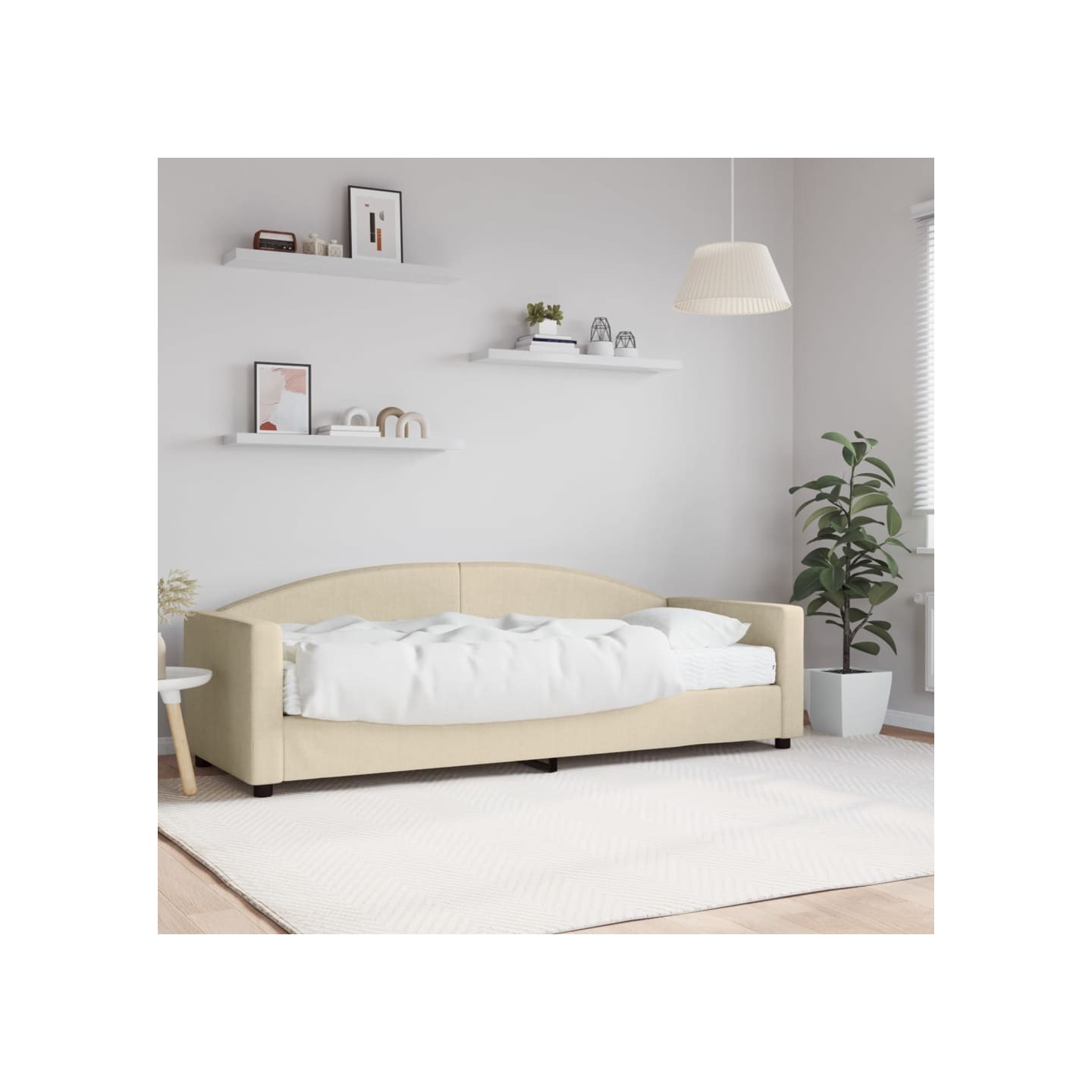 Lit de jour avec matelas crème 80x200 cm tissu