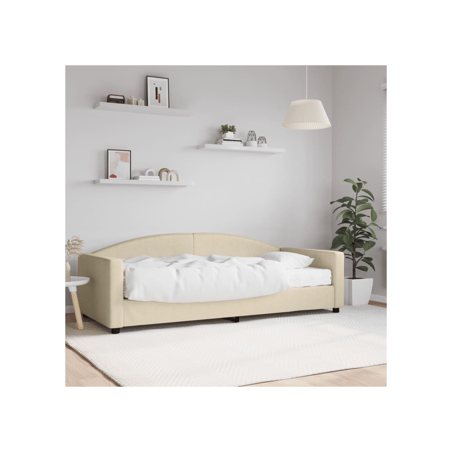 Lit de jour avec matelas crème 90x200 cm tissu