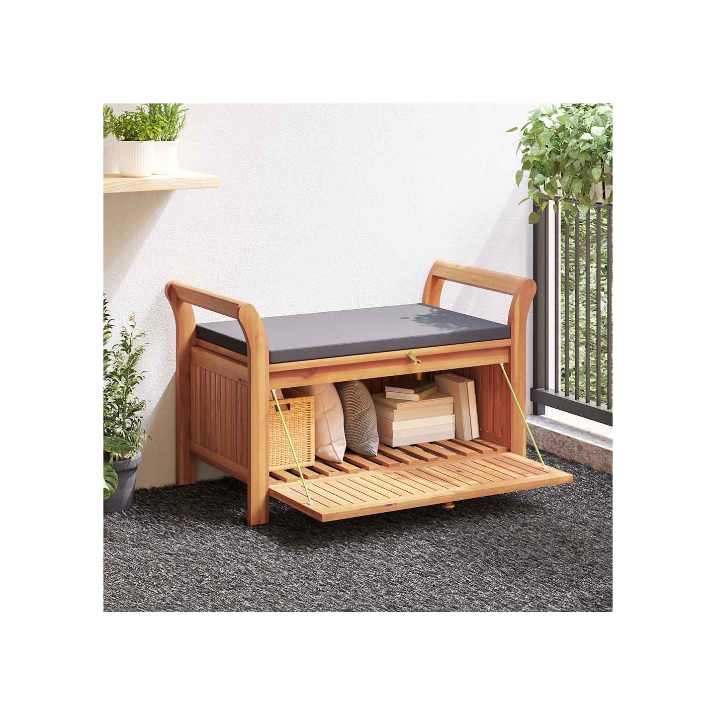 Banc de rangement de jardin avec coussin 91 cm Bois d'acacia