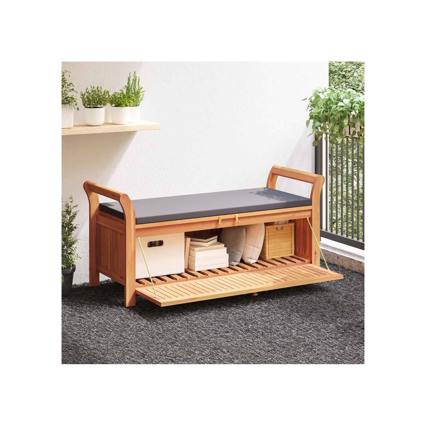 Banc de rangement de jardin avec coussin 126 cm Bois d'acacia