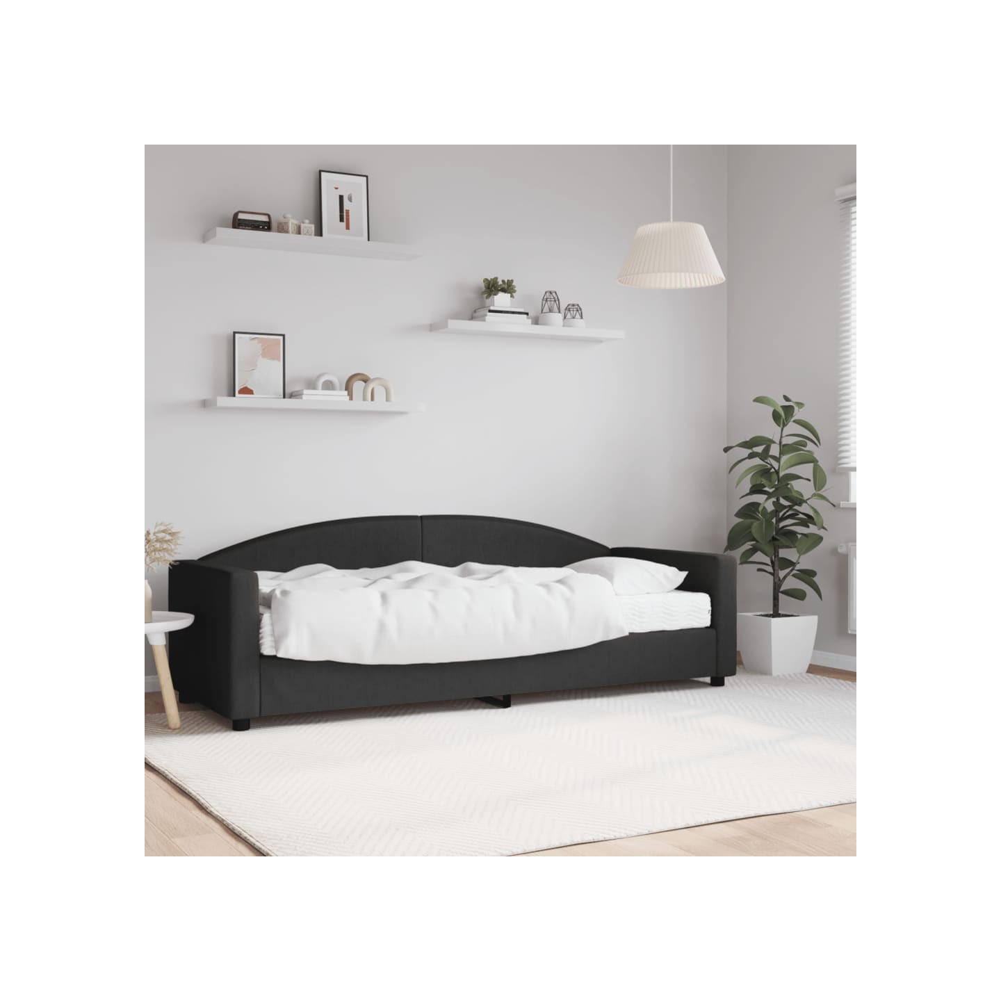 Lit de jour avec matelas noir 80x200 cm tissu