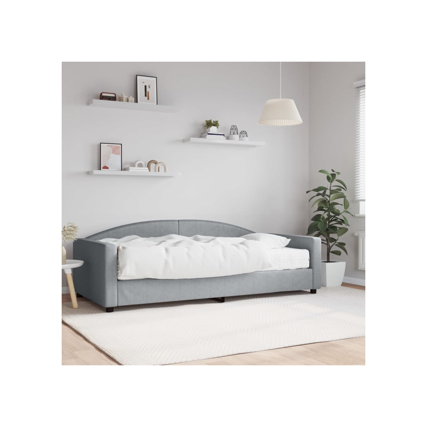 Lit de jour avec matelas gris clair 100x200 cm tissu