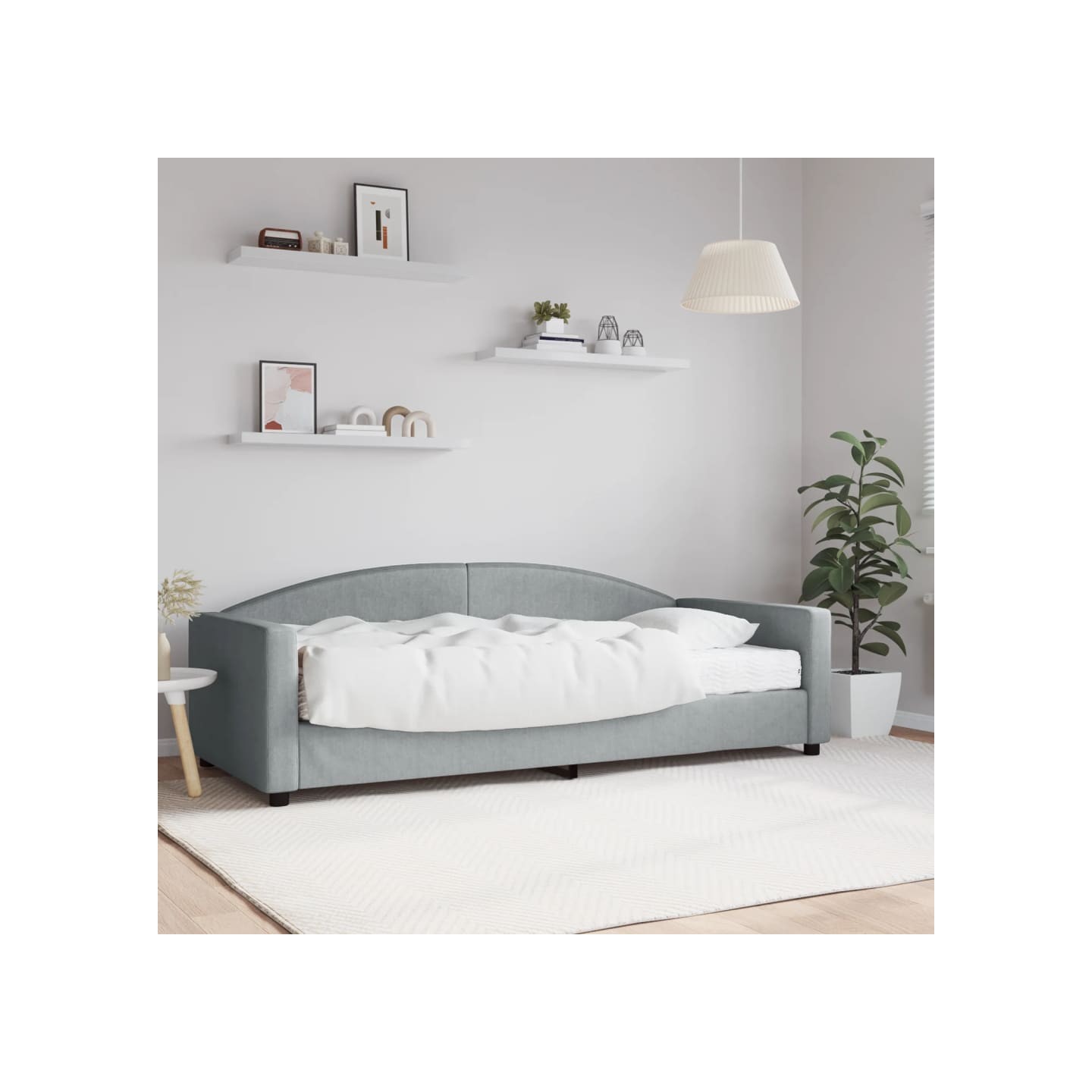 Lit de jour avec matelas gris clair 90x200 cm tissu