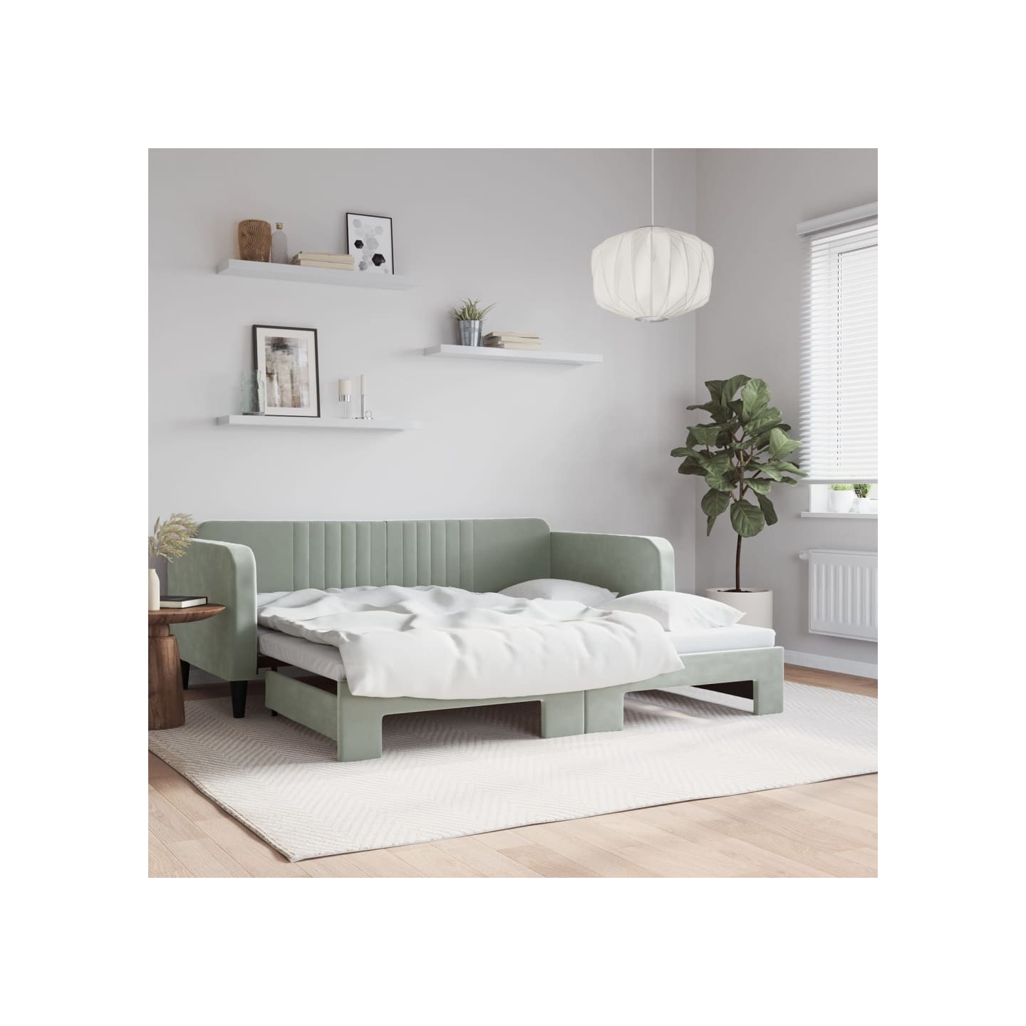 Lit de jour avec lit gigogne gris clair 100x190 cm velours