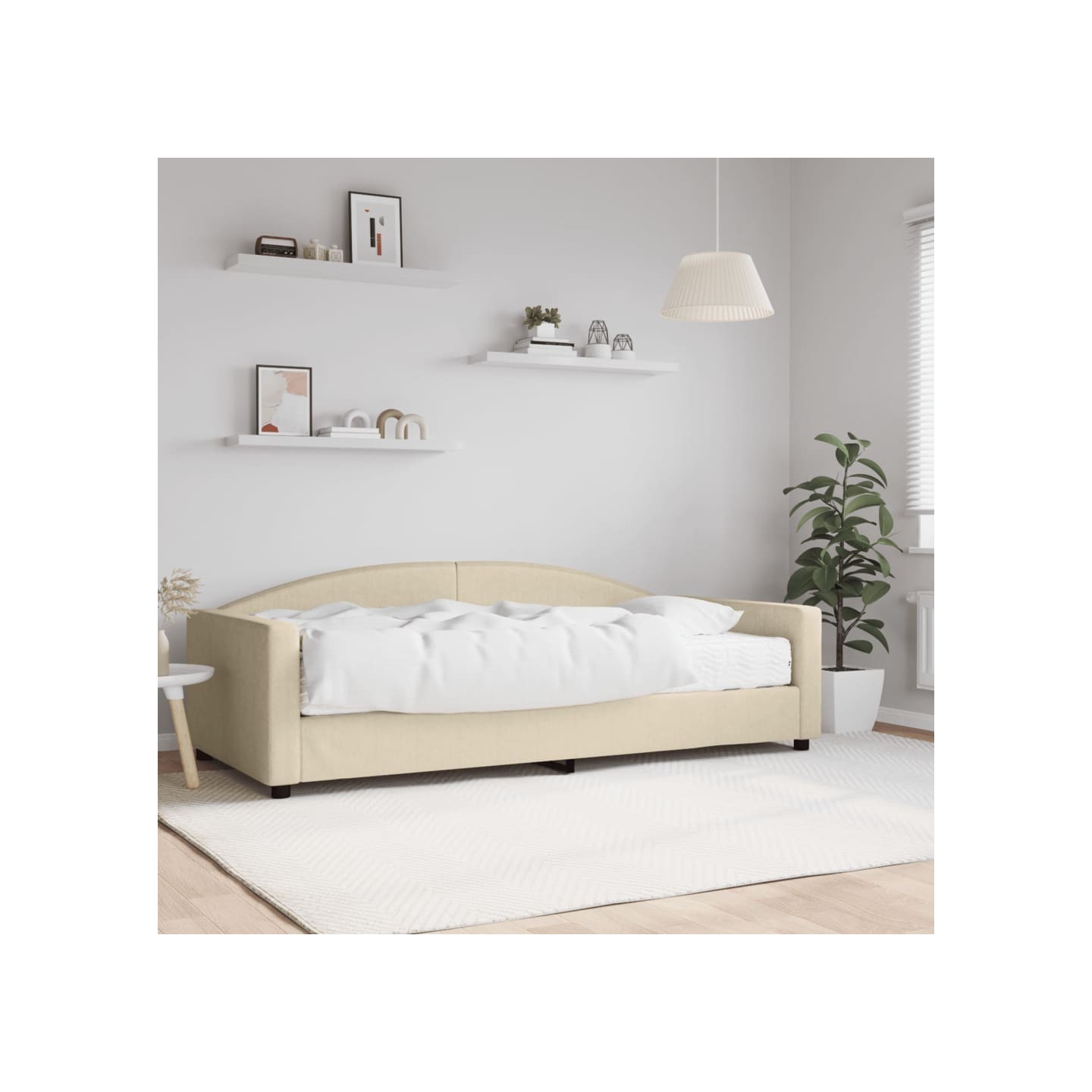 Lit de jour avec matelas crème 100x200 cm tissu