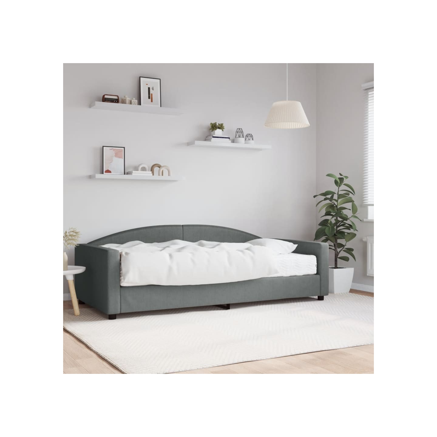 Lit de jour avec matelas gris foncé 100x200 cm tissu
