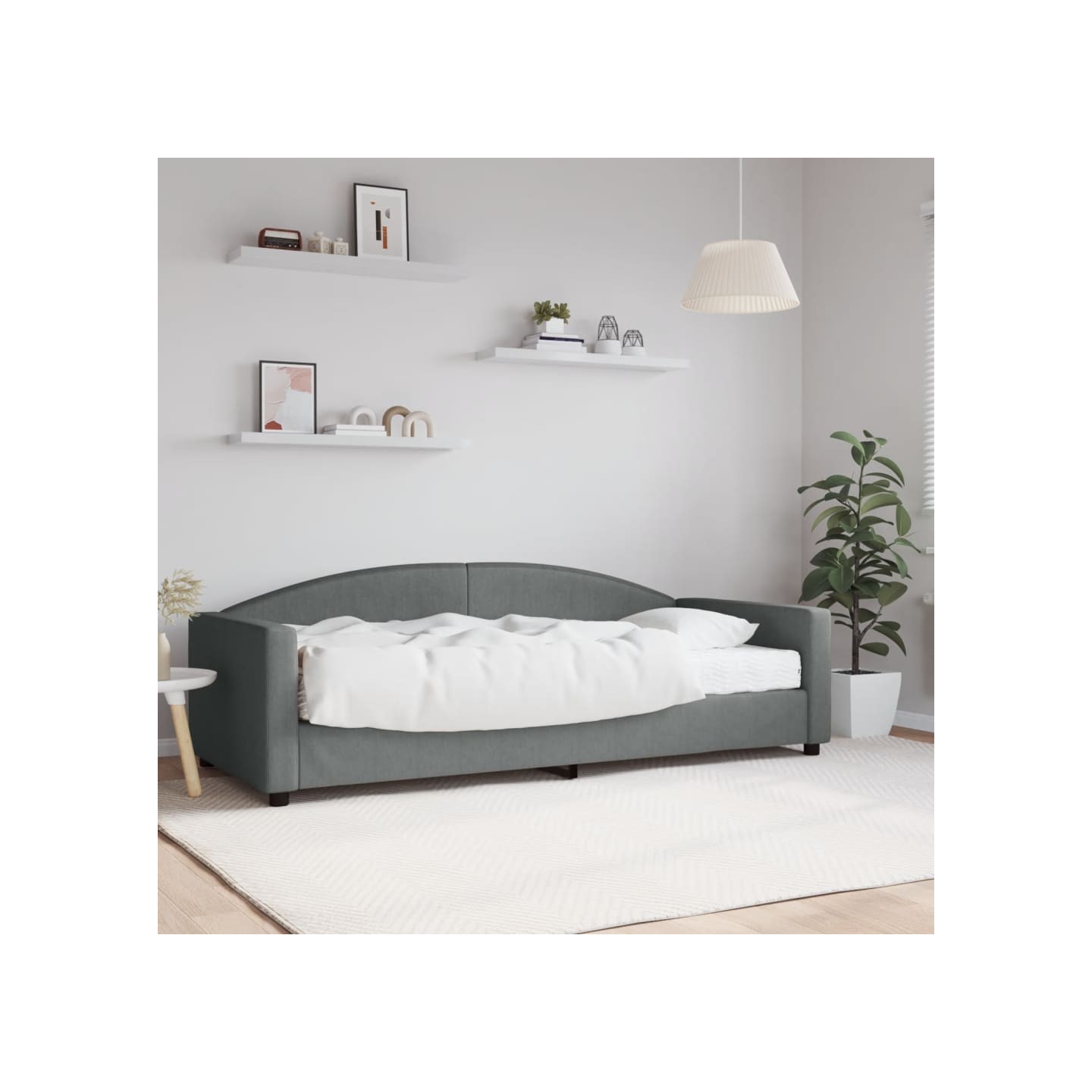 Lit de jour avec matelas gris foncé 90x200 cm tissu