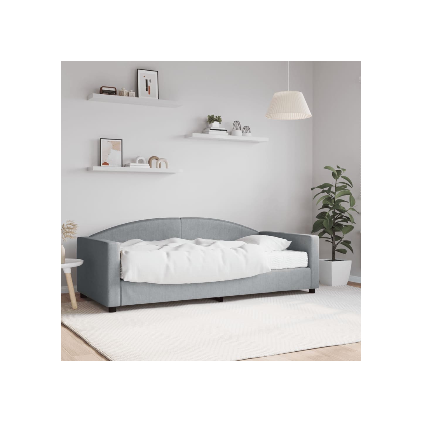 Lit de jour avec matelas gris clair 90x190 cm tissu
