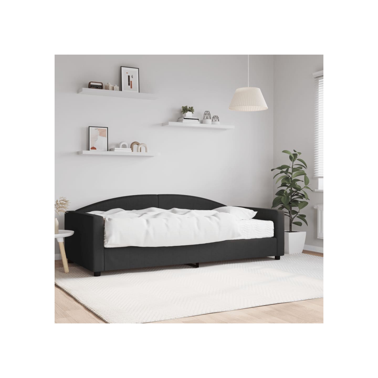 Lit de jour avec matelas noir 100x200 cm tissu