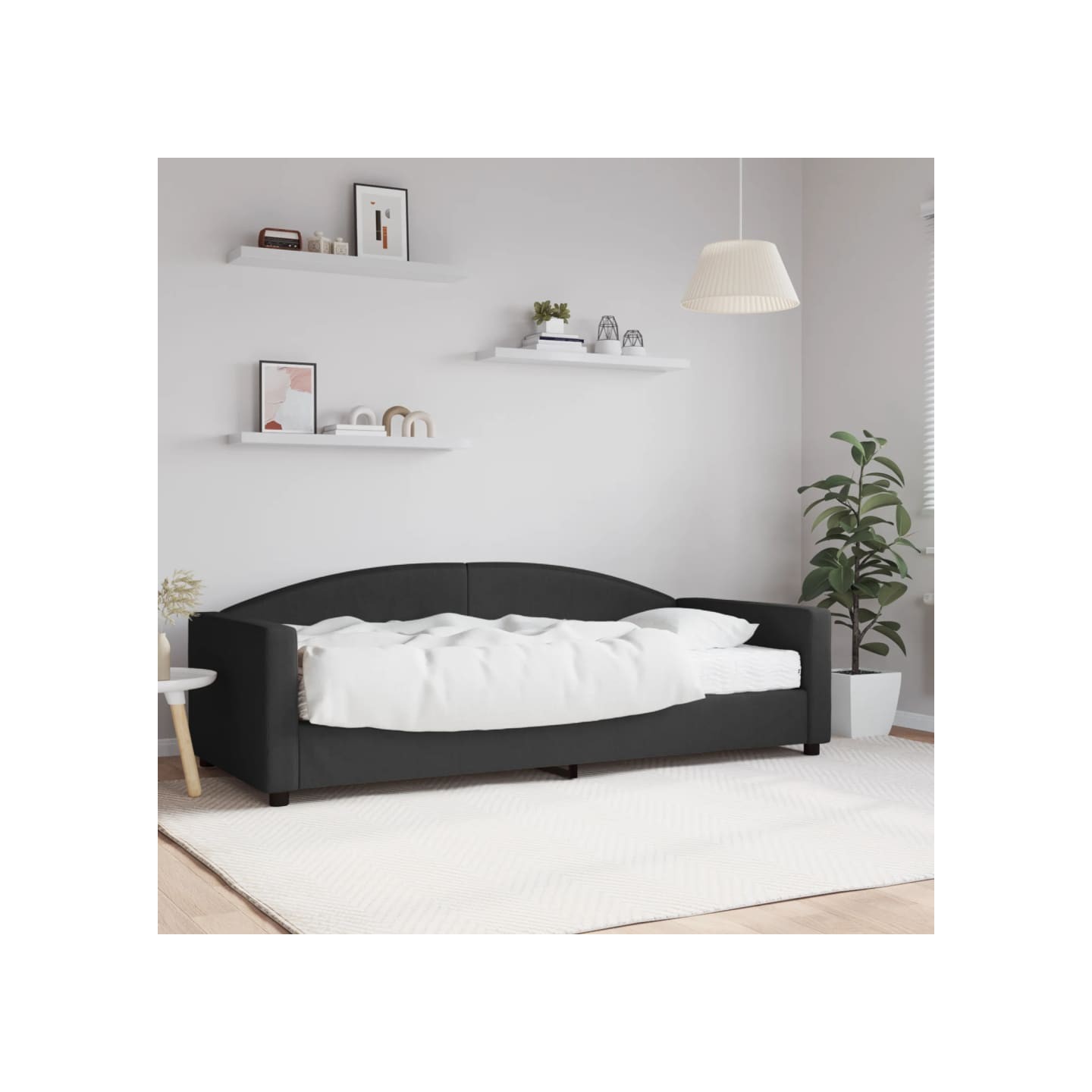 Lit de jour avec matelas noir 90x200 cm tissu