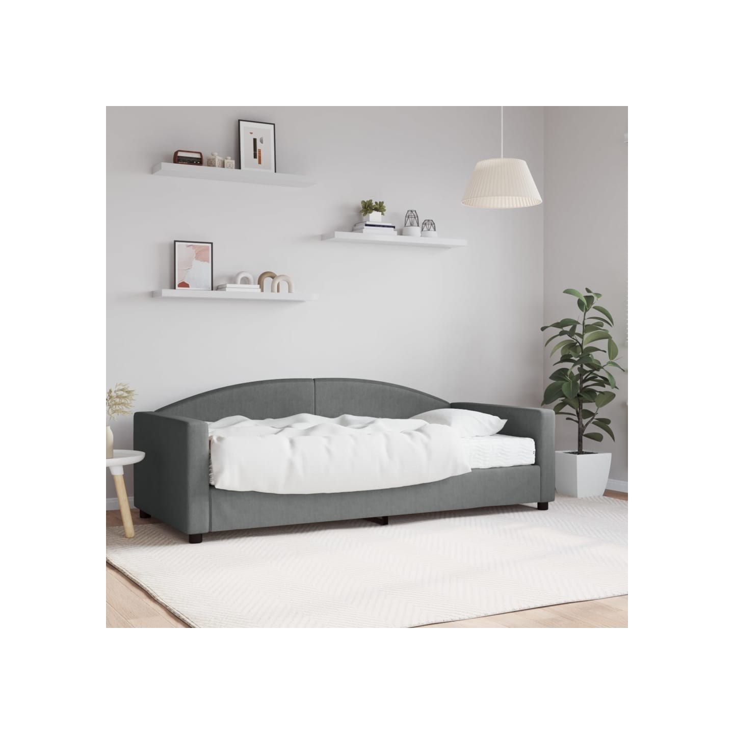Lit de jour avec matelas gris foncé 90x190 cm tissu