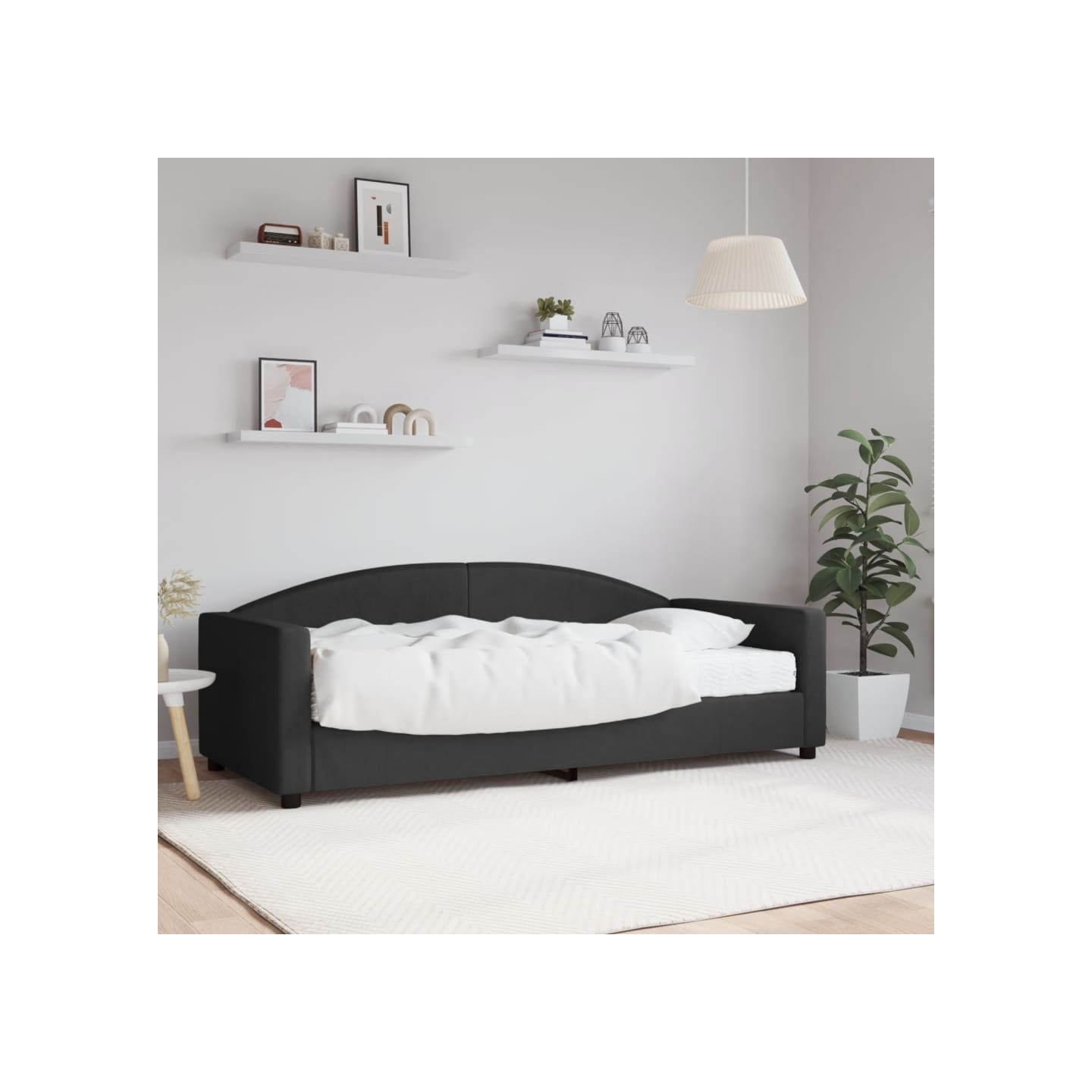 Lit de jour avec matelas noir 90x190 cm tissu