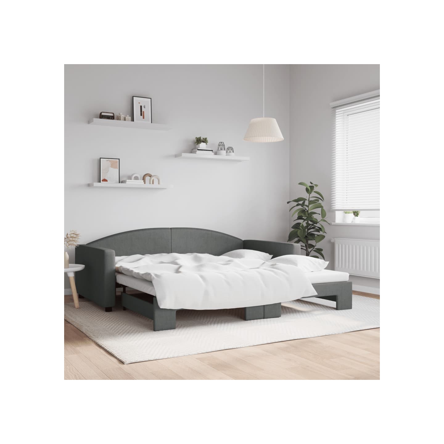 Lit de jour avec gigogne sans matelas gris foncé 100x200 cm