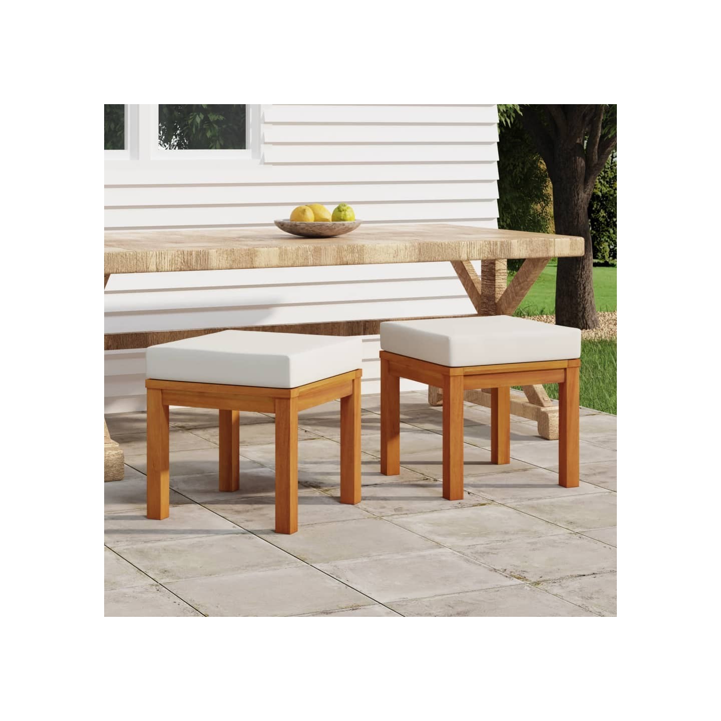 Tabourets de jardin et coussins lot de 2 Acacia solide