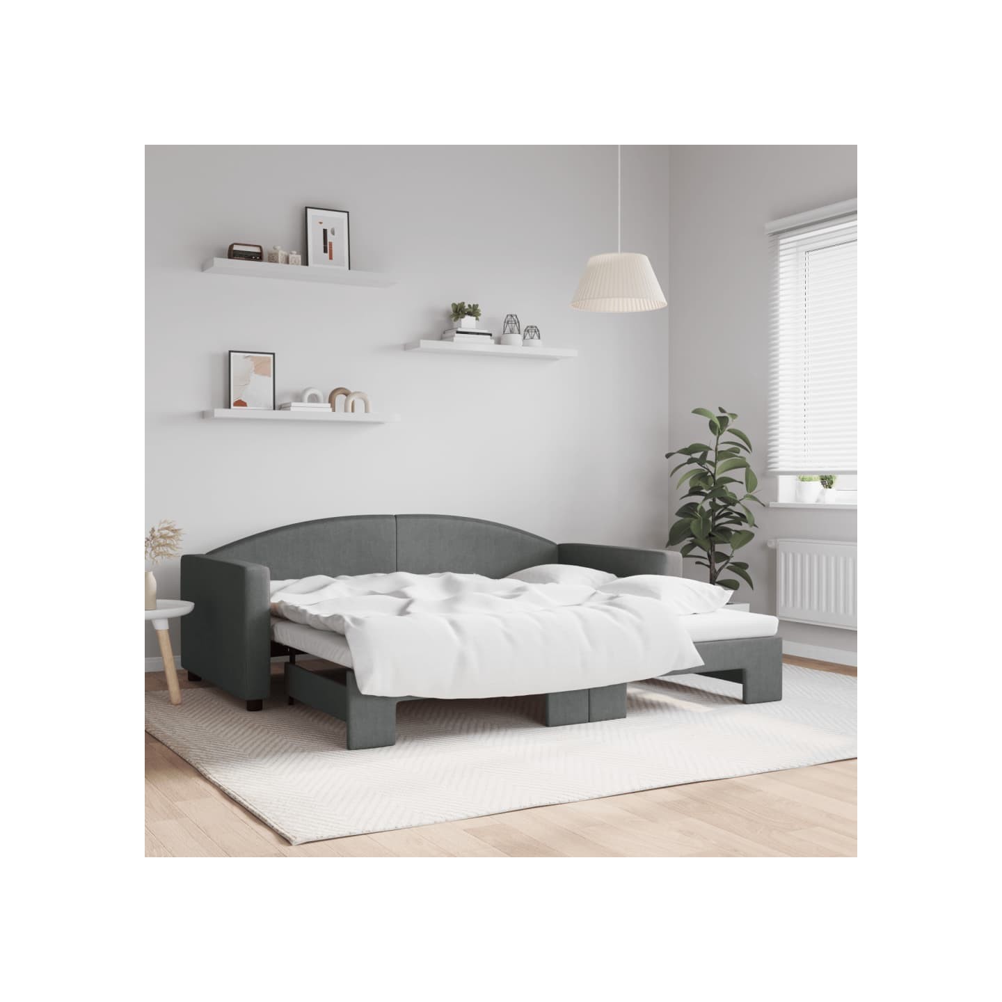 Lit de jour avec gigogne sans matelas gris foncé 90x190 cm