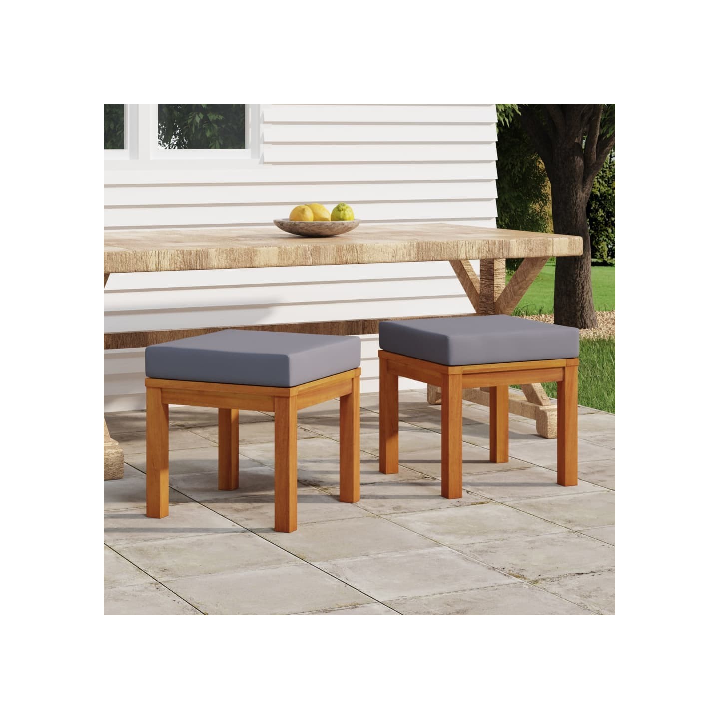Tabourets de jardin et coussins lot de 2 Acacia solide