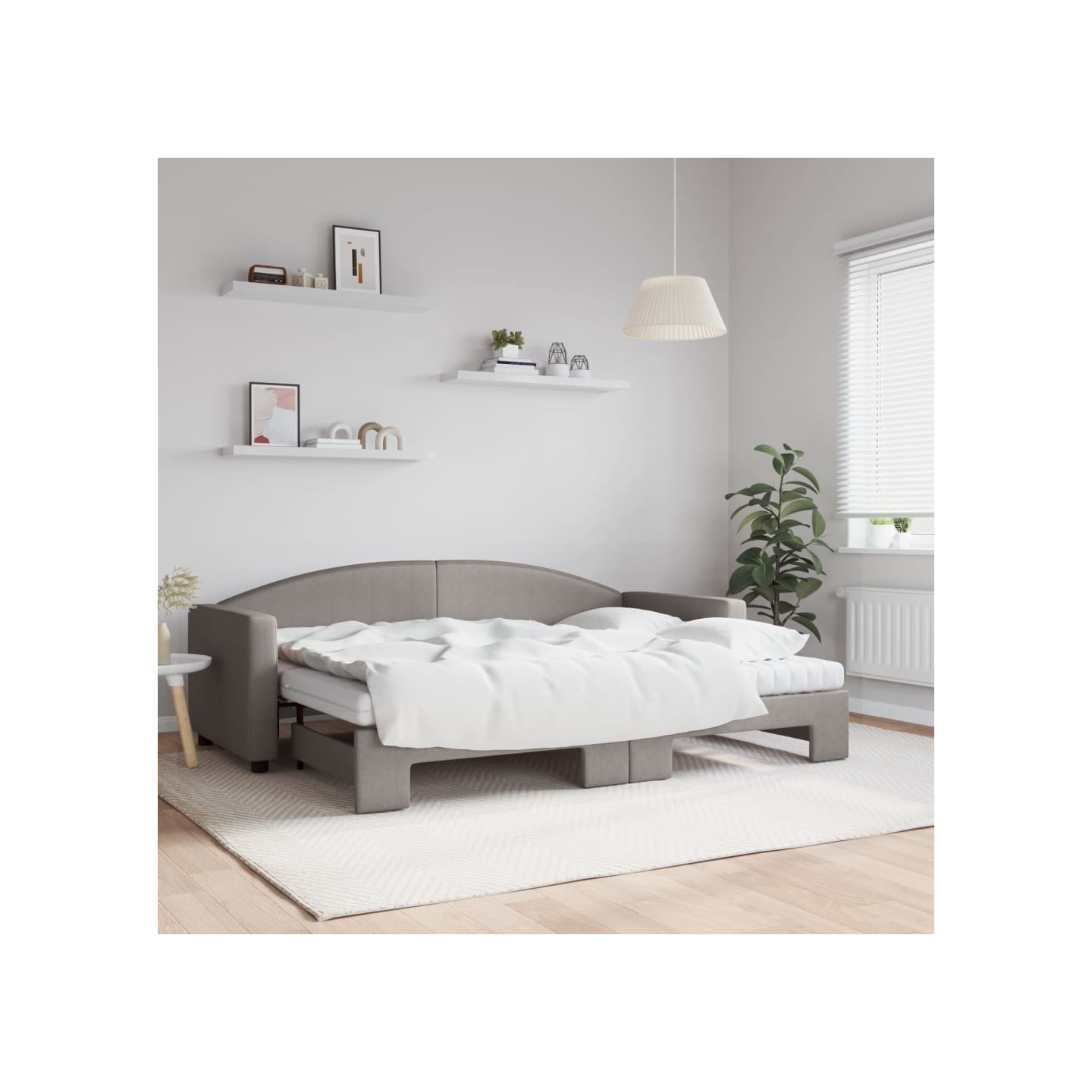Lit de jour avec gigogne et matelas taupe 80x200 cm tissu