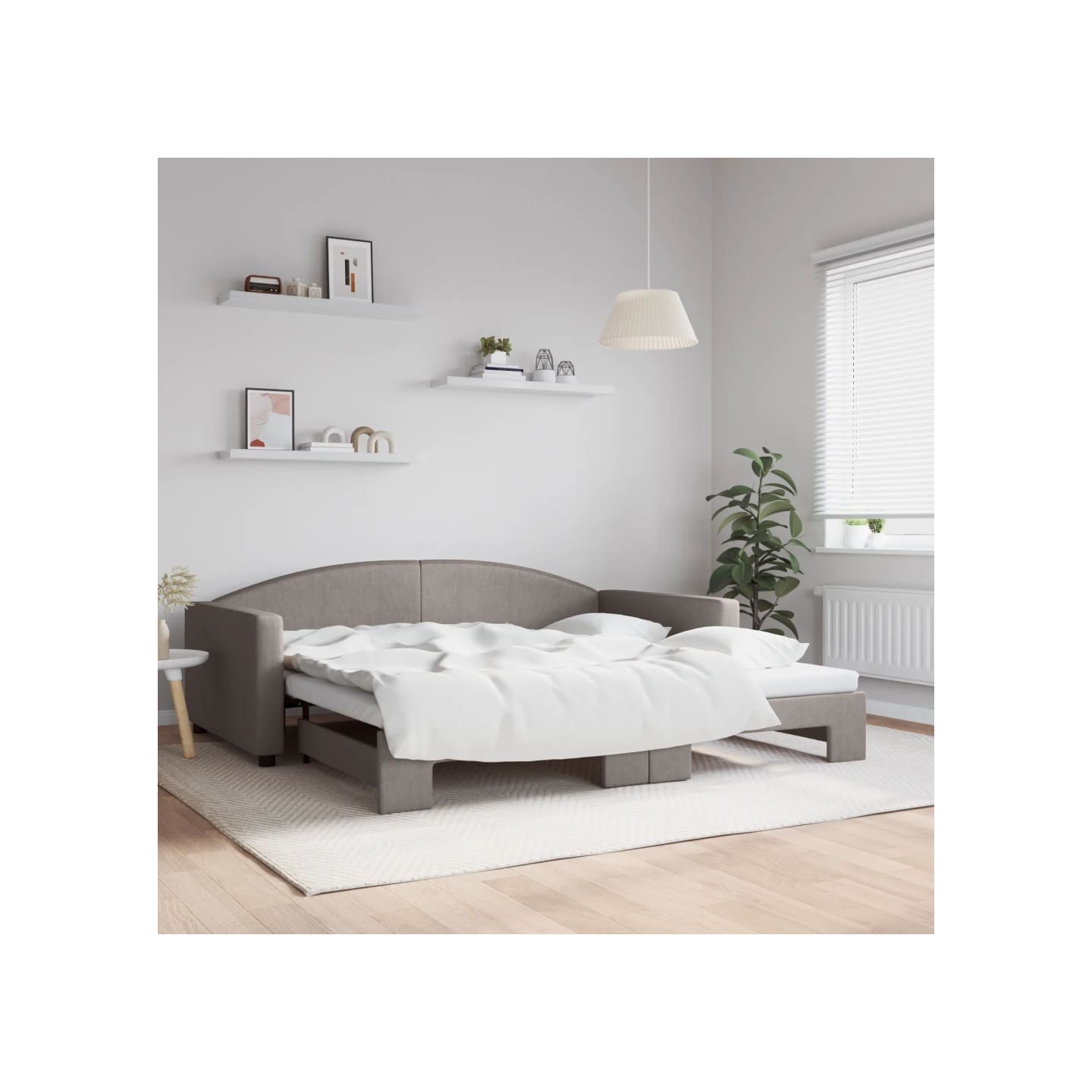 Lit de jour avec lit gigogne taupe 100x200 cm tissu