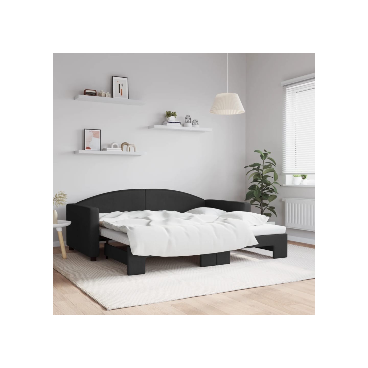 Lit de jour avec lit gigogne noir 90x190 cm tissu