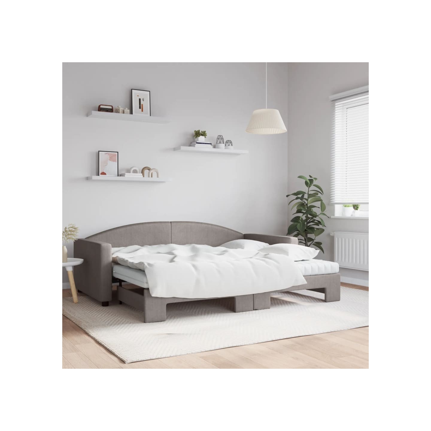 Lit de jour avec gigogne et matelas taupe 90x200 cm tissu