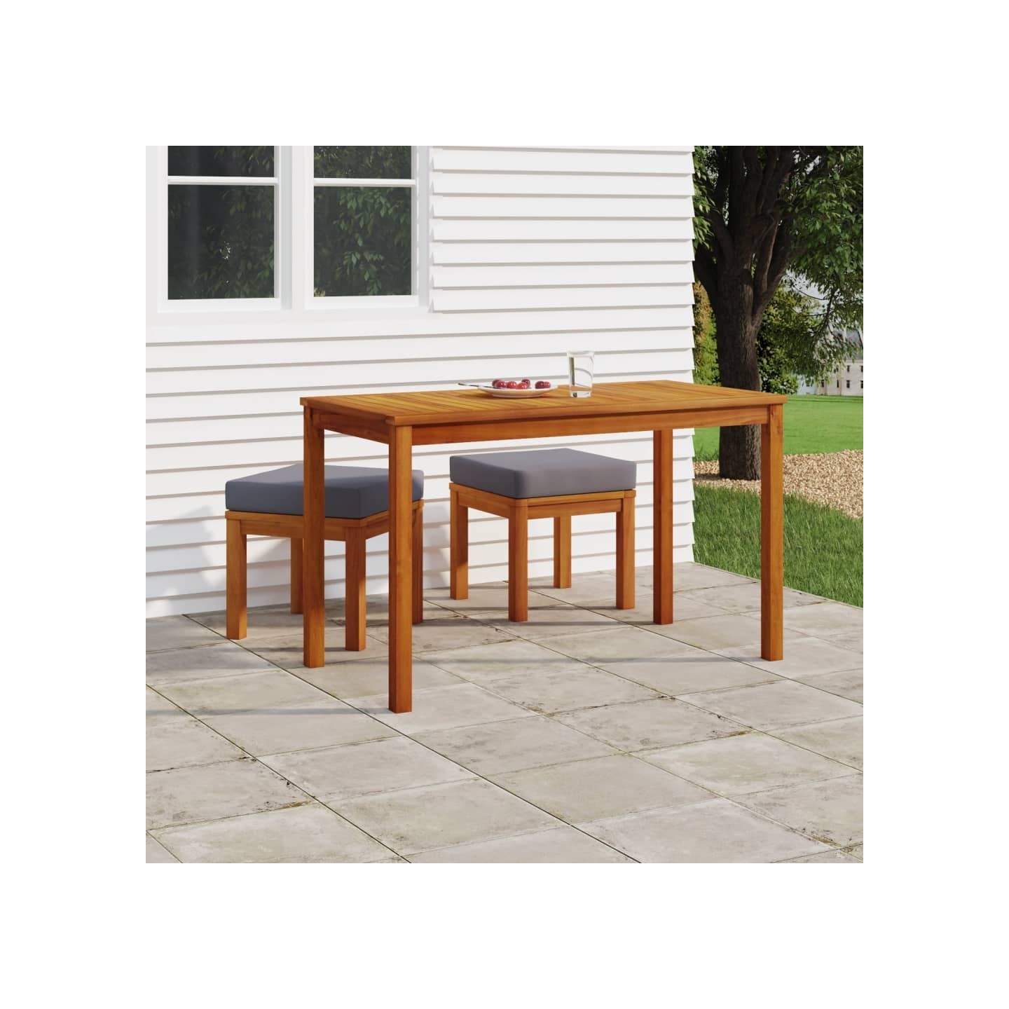 Ensemble à manger de jardin 3 pcs et coussins Acacia solide
