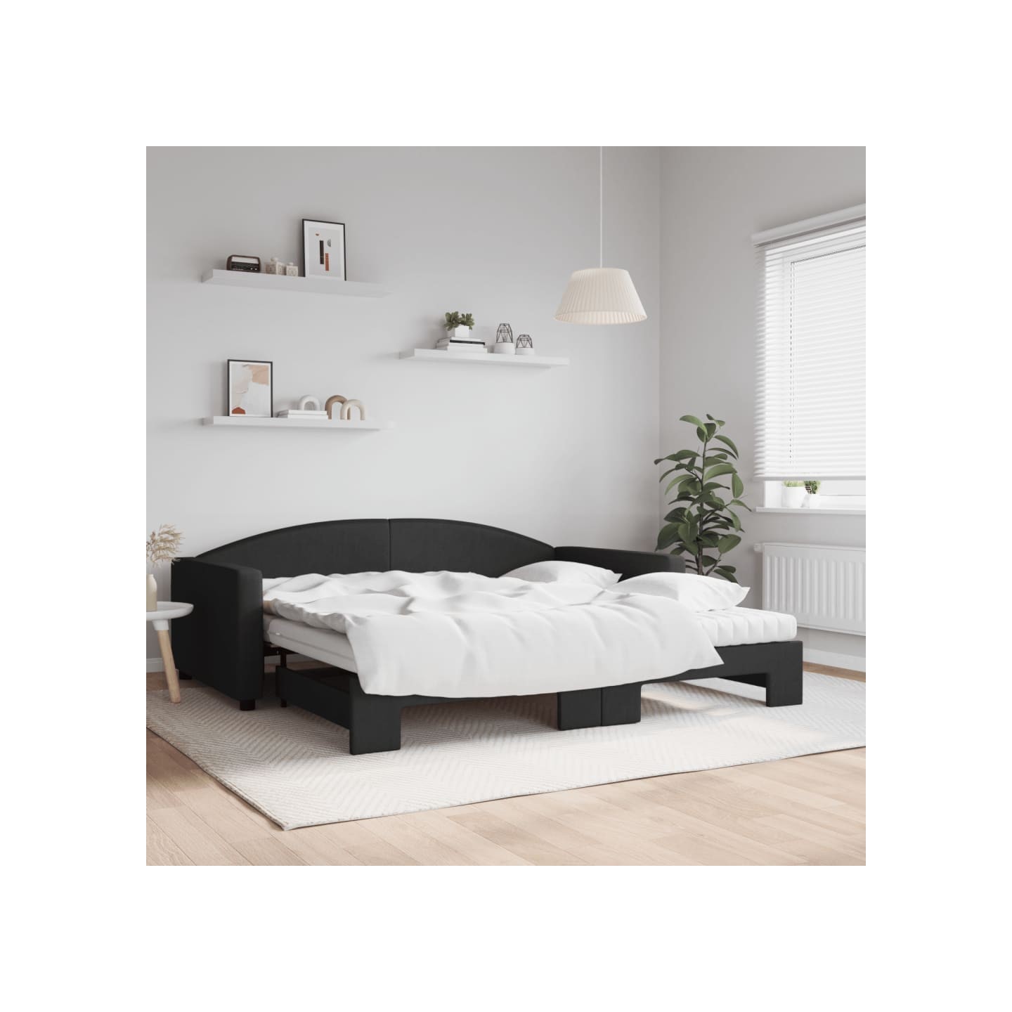 Lit de jour avec gigogne et matelas noir 100x200 cm tissu