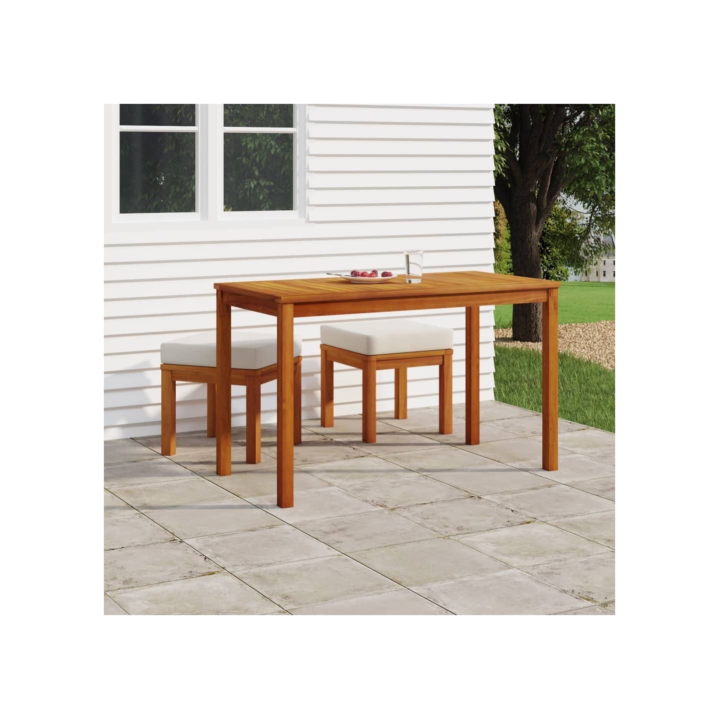 Ensemble à manger de jardin 3 pcs et coussins Acacia solide