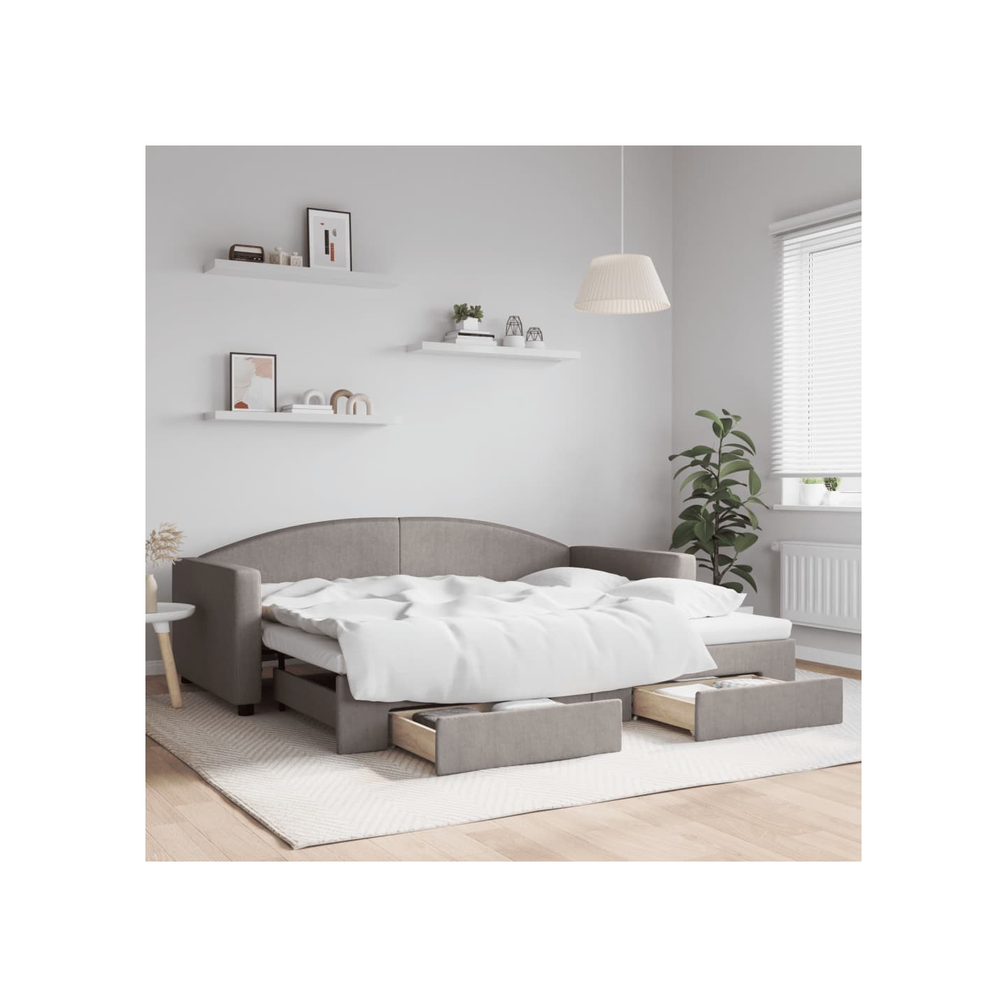 Lit de jour avec gigogne et tiroirs sans matelas taupe 90x200cm