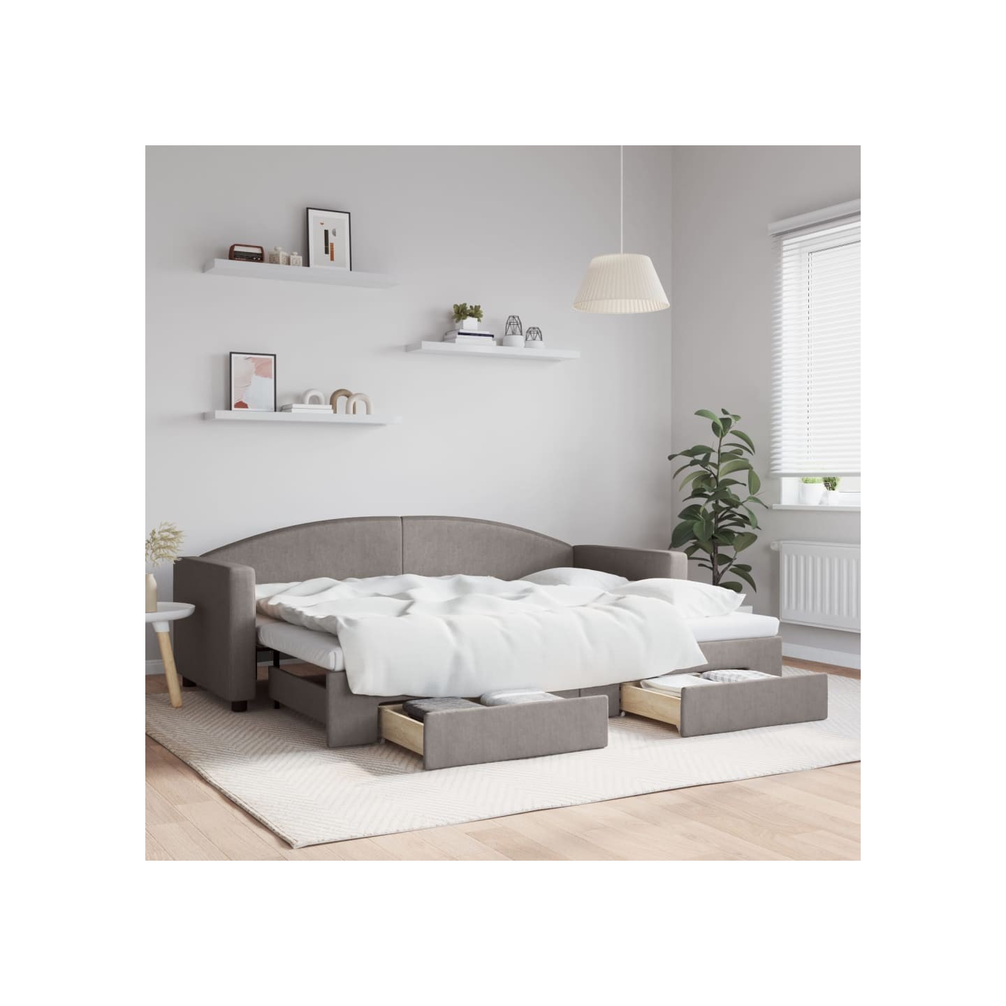 Lit de jour avec gigogne et tiroirs sans matelas taupe 80x200cm