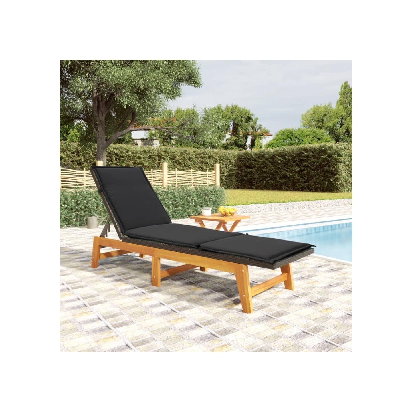 Chaise longue avec table Résine tressée et bois massif d'acacia