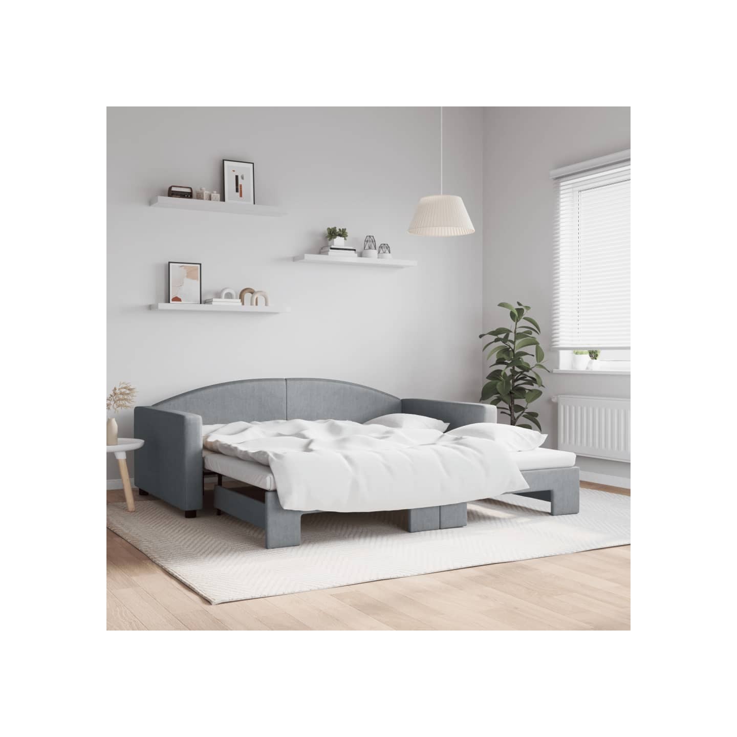 Lit de jour avec lit gigogne gris clair 100x190 cm tissu